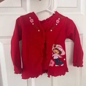 VTG 2006 Strawberry Shortcake Red Ribbed Ruffle Cardigan W/Built In Top Sz 3T